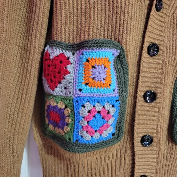 Urban Outfitters LC23 Crochet Pocket Cardigan Brown Size L NWT - Picture 4 of 7